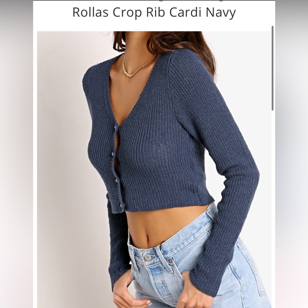 Rollas Crop Rib Cardi Navy knit